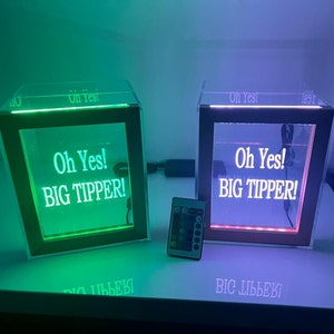Fantastically Unique Tip Box Donation Jar Personalized FREE Engraved LED 16 Colors 7"Wx8.5"H Bartenders Performers Dj's Bands - Made in USA!