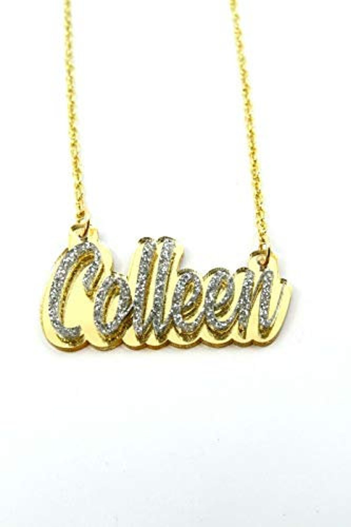 Name Necklace Plate Personalized Custom Gold Nameplate Bamboo Etsy