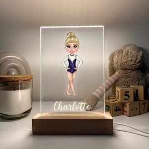 Personalized Picture LED Wood Base Night Light Up Lamp Stand Girls Sport Athlete Floor Gymnast Gymnastics Custom Made Design Room Décor Gift