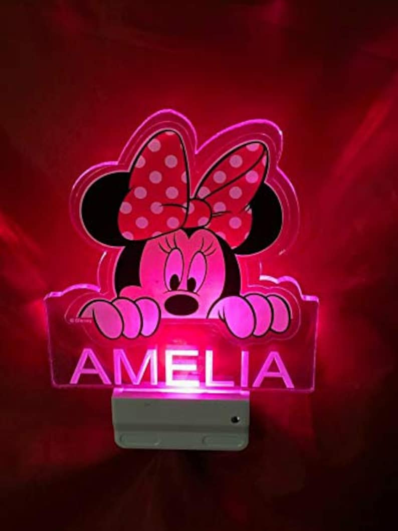 Minnie Mouse Night Light Multi Color Personalized LED Wall Plug-in Cool-Touch Smart Dusk to Dawn Sensor Childrens Bedroom Hallway Super Cool image 10
