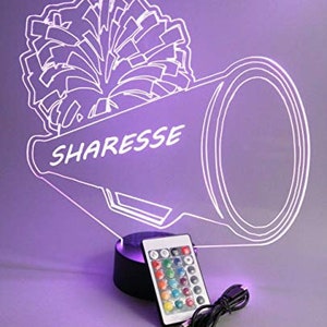 チアリーダー チアメガホン 応援ポンポン 夜間点灯 テーブルデスクランプ LED パーソナライズ 名前無料刻印 リモコン付き 16色 素晴らしいギフト