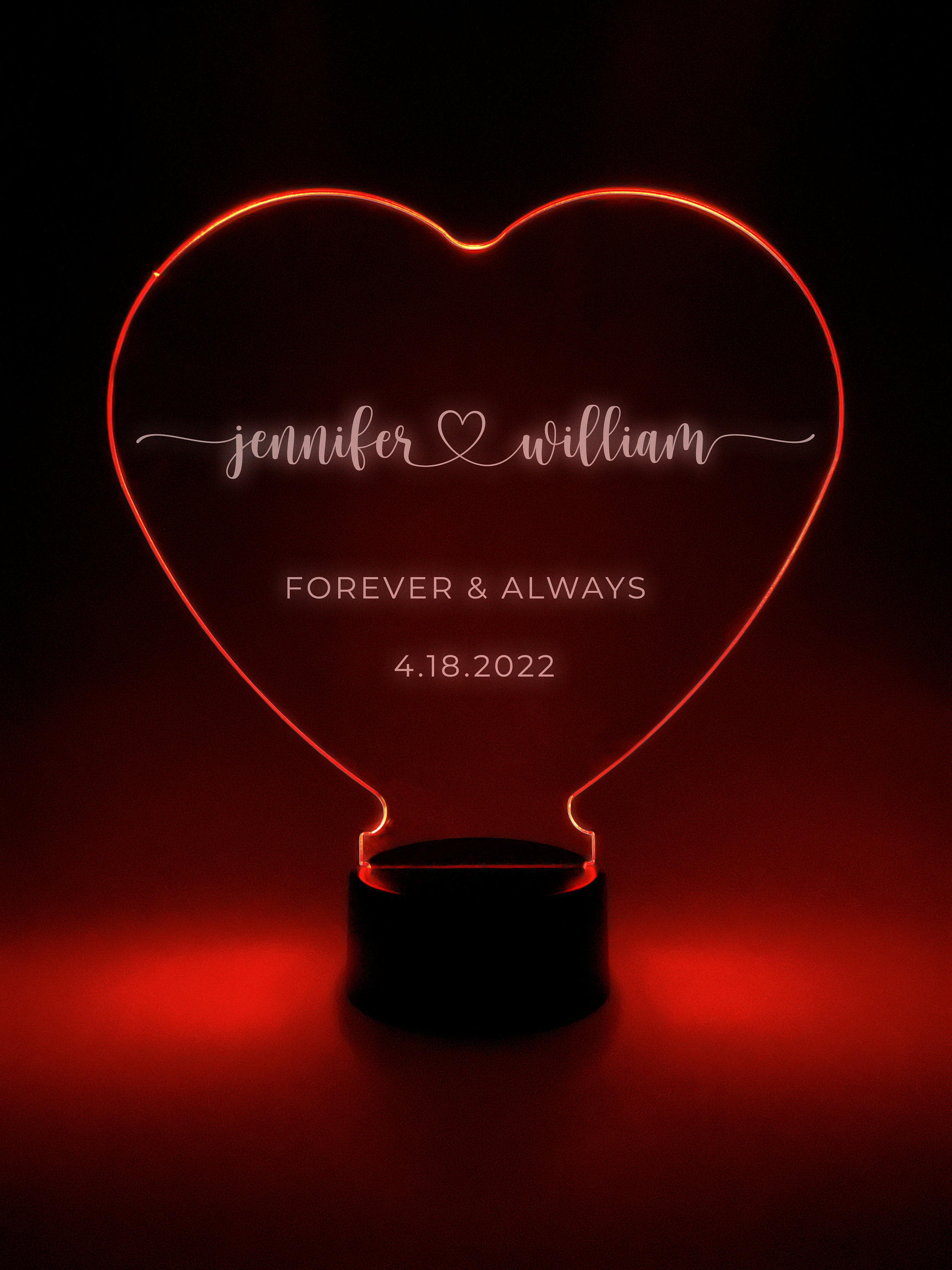 Couple Love Heart Night Light up Table Desk Lamp LED Personalized Free ...
