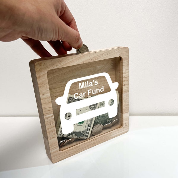 Personalized Car Savings Piggy Bank for Boys - Car Custom Name Money Box, Car Room Custom Wooden Car - Toddler Boy Gift - Ideal Holiday Gift