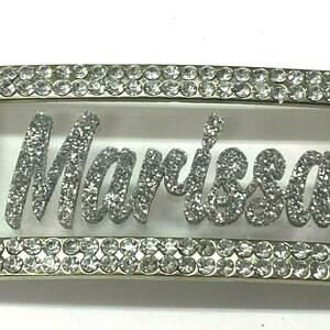 Adjustable Belt Buckle Laser Cut Personalized Custom Bling Rhinestone Silver Glitter Any Name, Word Fantastically Unique and Eye Catching image 9