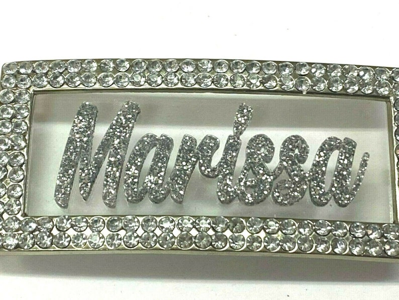 Adjustable Belt Buckle Laser Cut Personalized Custom Bling Rhinestone Silver Glitter Any Name, Word Fantastically Unique and Eye Catching image 9