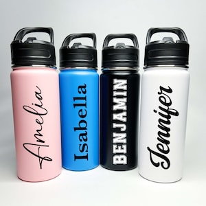 Sports Water Bottle 18/32 oz Stainless Steel Insulated Flasks Personalized Water Bottle, Custom Water Bottle, Name Bottle, Keeps Cold 24 Hrs