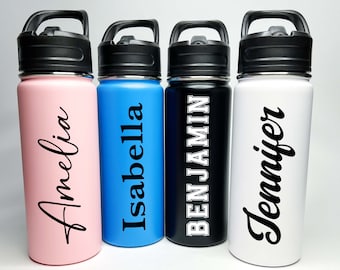 Botella de agua deportiva Frascos aislados de acero inoxidable de 18/32 oz Botella de agua personalizada, botella de agua personalizada, botella con nombre, mantiene el frío las 24 horas