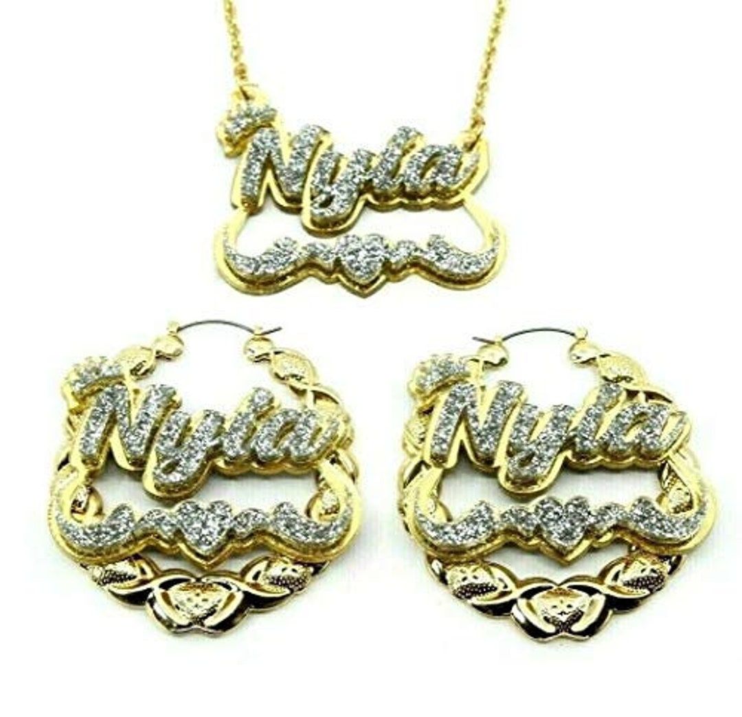 Name Necklace Plate Personalized Custom Nameplate and 2.5 XOXO Gold