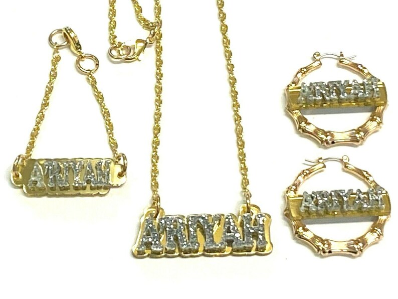 Personalized Matching Necklace Bracelet Gold 3 Inch Bamboo Etsy