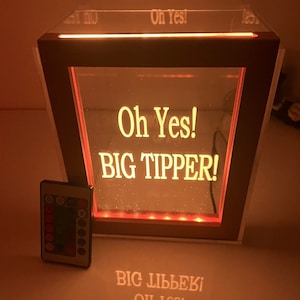Fantastically Unique Tip Box Donation Jar Personalized FREE Engraved LED 16 Colors 7"Wx8.5"H Bartenders Performers Dj's Bands - Made in USA!