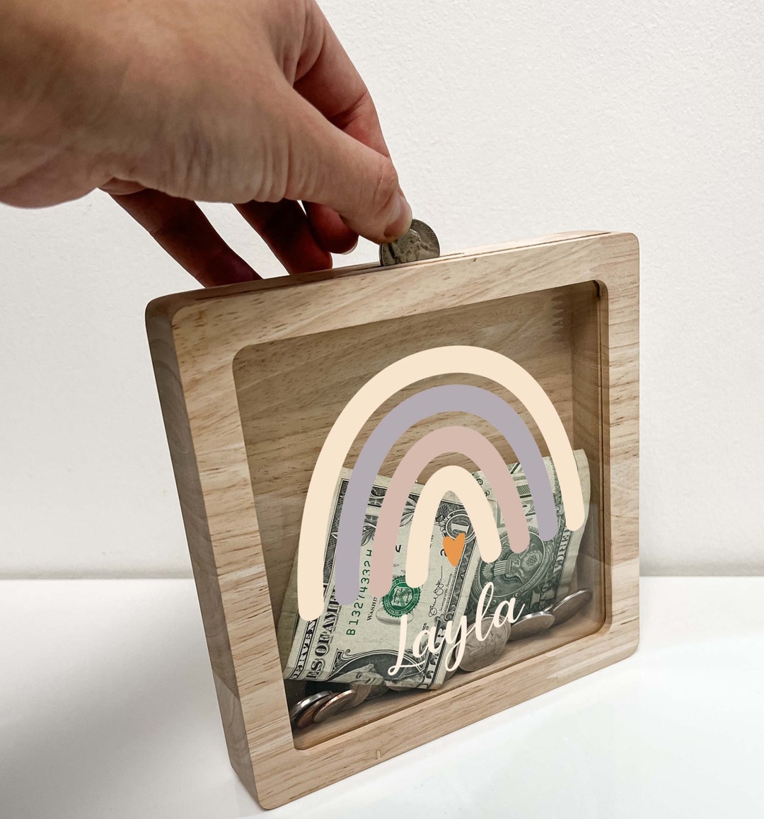 Personalized Money Box Name Savings Piggy Bank Coin Bank Rainbow