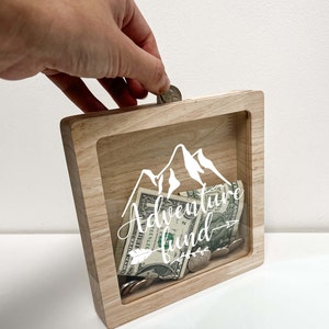Personalized Wooden Money Box for Men, Custom Money Box, Family Couples Vacation Adventure Fund Savings Travel Fund, Collection Decor Gift!