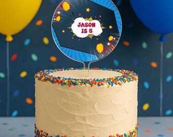 Superhero Kids Birthday Cake Topper, Personalized Custom Hero Birthday Party Decoration Happy Birthday Cake, Custom Name | Celebrate & Party