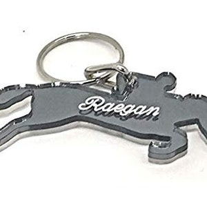 Jumper Jumping Horse Keychain Personalized Custom Name Free Engraved Key Chain Any Name Clip on Bag, Backpack, Luggage Tag, Perfect Gift