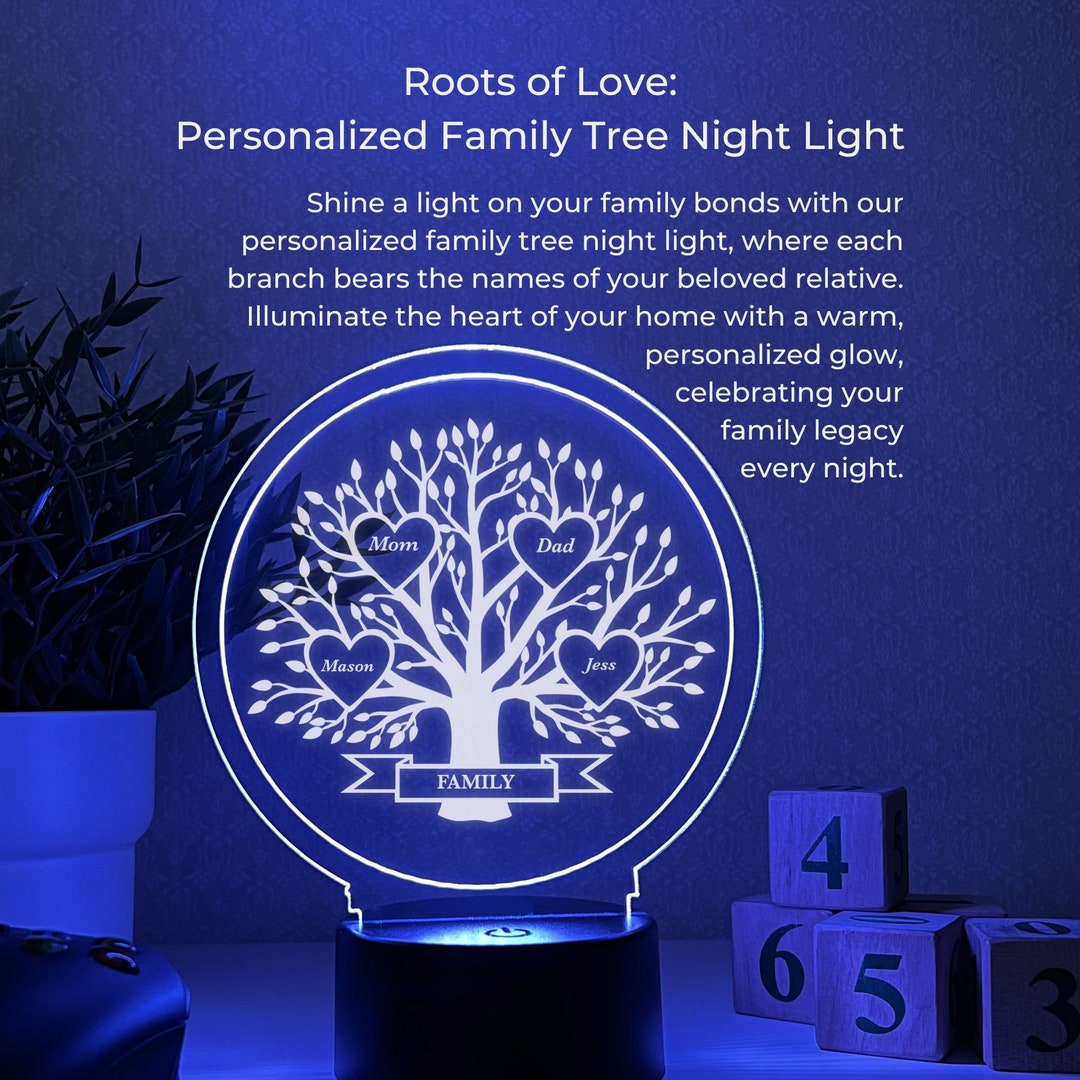 Personalized Family Tree, Roots of Love LED Night Light up Table Lamp ...