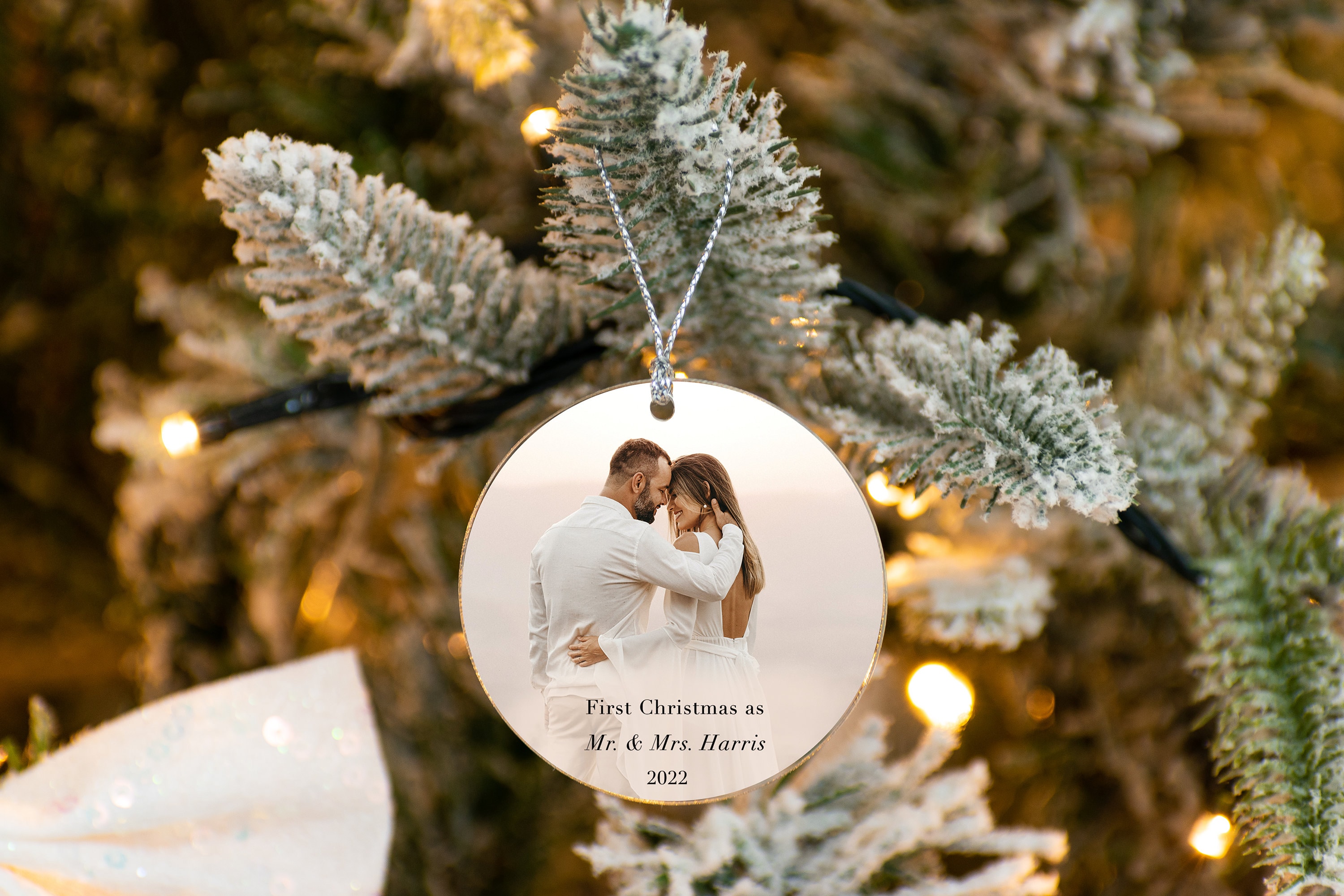 Transparent Christmas Ornament - Christmas Couple Kissing - Our First Christmas Engaged 2024