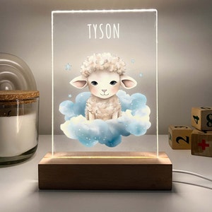 Cute Custom Personalized Name LED Wood Stand Sign Night Light Up Lamp Safari Animals Lamb Sheep Lamp Boys Girls Kids Baby Nursery Room Decor
