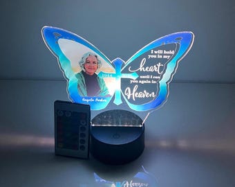Personalized Unique Sympathy Gifts For Loss Custom In Loving Memory Loved One Light Up Picture Frame Photo & Text Butterfly Memorial Plaque