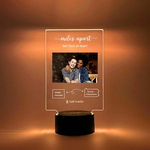 Friendship Long Distance Gift, Personalized Friend Moving Away, Custom Photo, Miles Apart Sign, Connected States Map LED Light Picture Frame