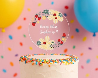 Personalized Berries and Flowers Happy Birthday Cake Topper Boys Girls Kids Theme Party Decoration Top Centerpiece Decor | Celebrate & Party