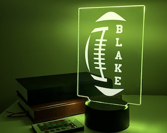 Custom Personalized Name Engrave LED 16 Colors Night Light Up Table Desk Lamp Boys Sports School Team Football Choice Design Room Décor Gift