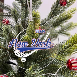 Personalized Ornament Hockey Sports Team Fan Xmas Keepsake 3.5&quot; Acrylic Festive Holiday Christmas Tree Hanging Decoration Gift - New York