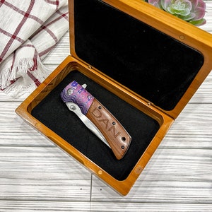 Personalized POCKET KNIFE Folding Knive Wood Custom Gifts for Him Men Dad Boyfriend Father Husband Anniversary Groomsmen Engraved Valentines