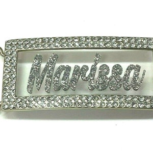 Adjustable Belt Buckle Laser Cut Personalized Custom Bling Rhinestone Silver Glitter Any Name, Word Fantastically Unique and Eye Catching image 1