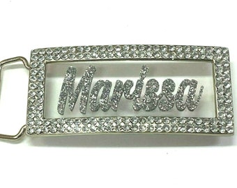 Hebilla de cinturón ajustable Corte láser Personalizado Personalizado Bling Rhinestone Silver Glitter Cualquier nombre, palabra - Fantásticamente único y llamativo!