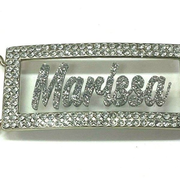 Adjustable Belt Buckle Laser Cut Personalized Custom Bling Rhinestone Silver Glitter Any Name, Word - Fantastically Unique and Eye Catching!