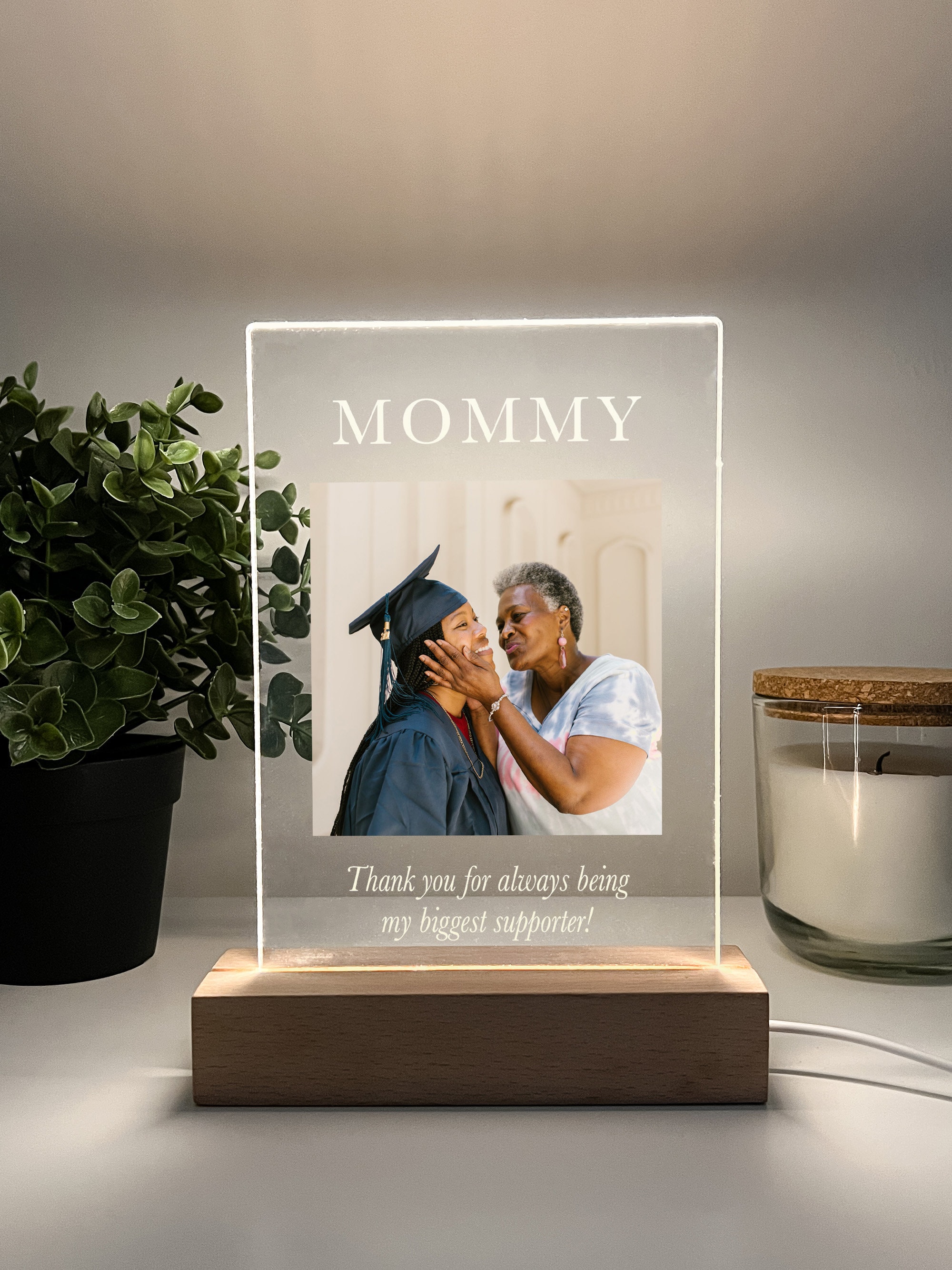 Custom Photo Picture LED Wood Stand Night Light up Table Lamp Mom