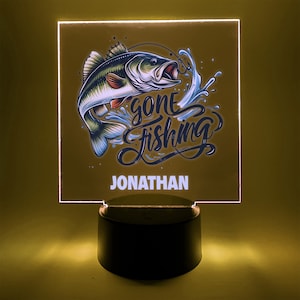 Gone Fishing Night Light, Personalized Free, LED Night Lamp, With Remote Control, Engraved Gift, 16 Colors Change, Fish Light Up Table Lamp
