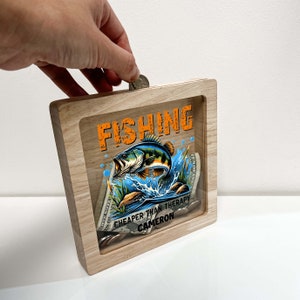 Poupança personalizada cofrinho para meninos nome personalizado caixa de dinheiro captura de peixe ido pesca bonito pesca temático berçário da criança meninos presente do quarto