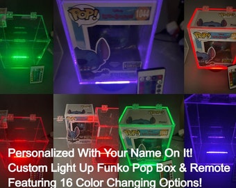 Fantastically Unique Handmade Custom Funko Box Hinged Top Display Light LED 16 Color Changing Options Personalized Free Engraved With Remote