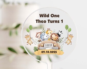 Personalized Fun Safari Animals Jungle Happy Birthday Cake Topper Boys Girls Kids Party Decoration Top Centerpiece Decor | Celebrate & Party