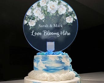 Illuminated Flower Wedding Bridal Shower Engagement Engaged | She Said Yes | Cake Topper Top Personalized Lights Effect | Light Up The Party