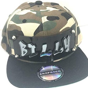 Personalized Custom Snapback Hat Six Panel Flat Bill Snap Back Hat Cap, Laser Cut Graffiti Letters, Custom Made to Order, Exclusive Creation