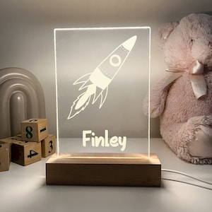 Custom Personalized LED Light Up Lamp Wood Base Stand Boys Gaming Rockets & More Design Choice Christmas Family Home Room Décor Gift For Him