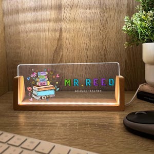 Personalized Name & Title Desk Plate Stand School Teacher Educator Instructor Principal Professional Business Sign LED Light Nameplate Gift