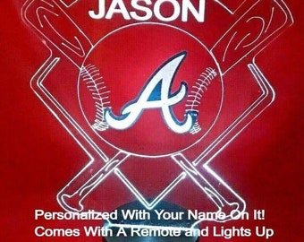 Atlanta Braves Night Light Up Table Lamp Baseball Stadium Sports LED Hand Crafted Personalized, It's Wow With Remote 16 Colors, Great Gift