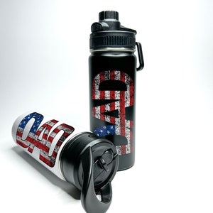 Sports Water Bottle 18/32 oz Stainless Steel Insulated Flasks Keep Cold Personalized American Flag Dad Design Father Daddy Pop Father&#39;s Gift
