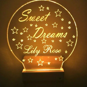 Sweet Dreams Stars Night Light Multi Color Personalized LED Wall Plug-in, Cool-Touch Smart Dusk to Dawn Sensor, Bedroom, Hallway, Super Cool