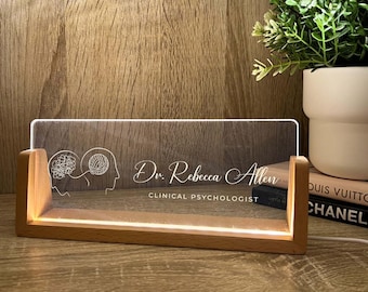 Targa da scrivania con nome e titolo personalizzati / Insegna con luce LED per psicologo, psichiatra, medico, terapista, medico specialista / Regalo