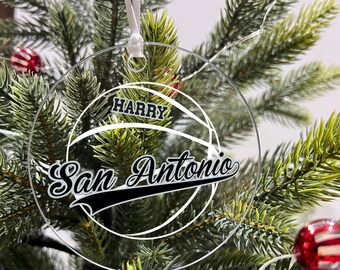 Personalized Ornament Basketball Sports Team Fan Xmas Keepsake 3.5" Acrylic Festive Holiday Christmas Tree Hanging Decor Gift - San Antonio