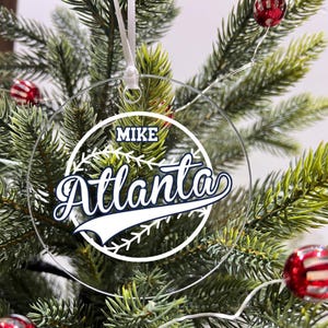 Personalized Ornament Baseball Sports Team Fan Xmas Keepsake 3.5&quot; Acrylic Festive Holiday Christmas Tree Hanging Decoration Gift - Atlanta