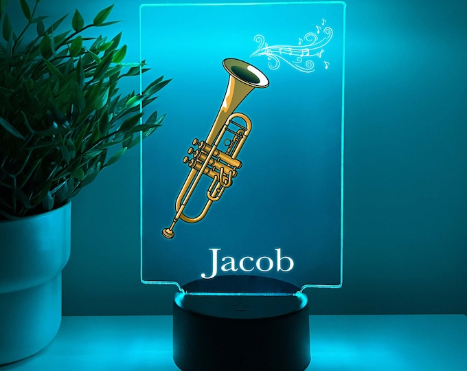Trumpet Player Instrument Night Light Up Table Desk Lamp LED Personalized Custom, Gift For Musicians, Music Band, Classical Jazz Ensembles