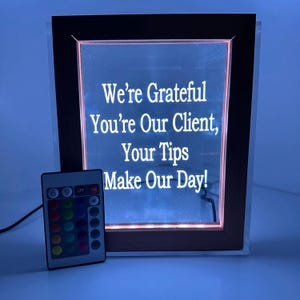 Custom LED Tip Jar 7"W x 8.5"H Personalized Money Box 16 LED Colors & Remote, Add Logo, Photo, QR Code - DJs, Bartenders, Events, Performers