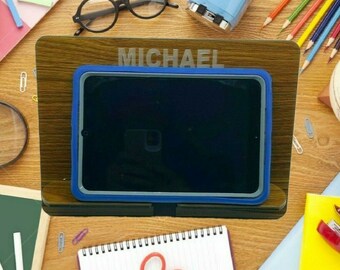 Tablet Ipad Holder Stand Custom Desktop Organizer Personalized Free Engraved Made To Order Features Crafted Designed Space For Charging Cord