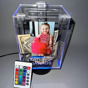 Fantastically Unique Custom Personalized Money Savings Piggy Bank With Your Photo & Name On It - Featuring 16 Colors Light Up LED and Remote