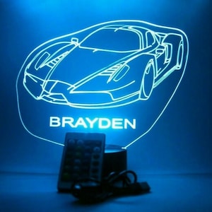 Sports Car Fast Luxury Racing Night Light Up Table Desk Lamp LED Personalized Free Engraved Name, It&#39;s Wow With Remote 16 Colors, Great Gift